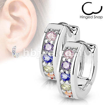 316L Surgical Steel Pair of Channel Set CZ Half Circle Hoop Earrings... - Image 7