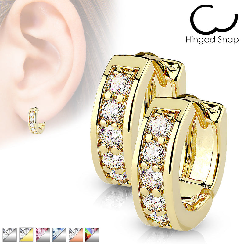 316L Surgical Steel Pair of Channel Set CZ Half Circle Hoop Earrings...