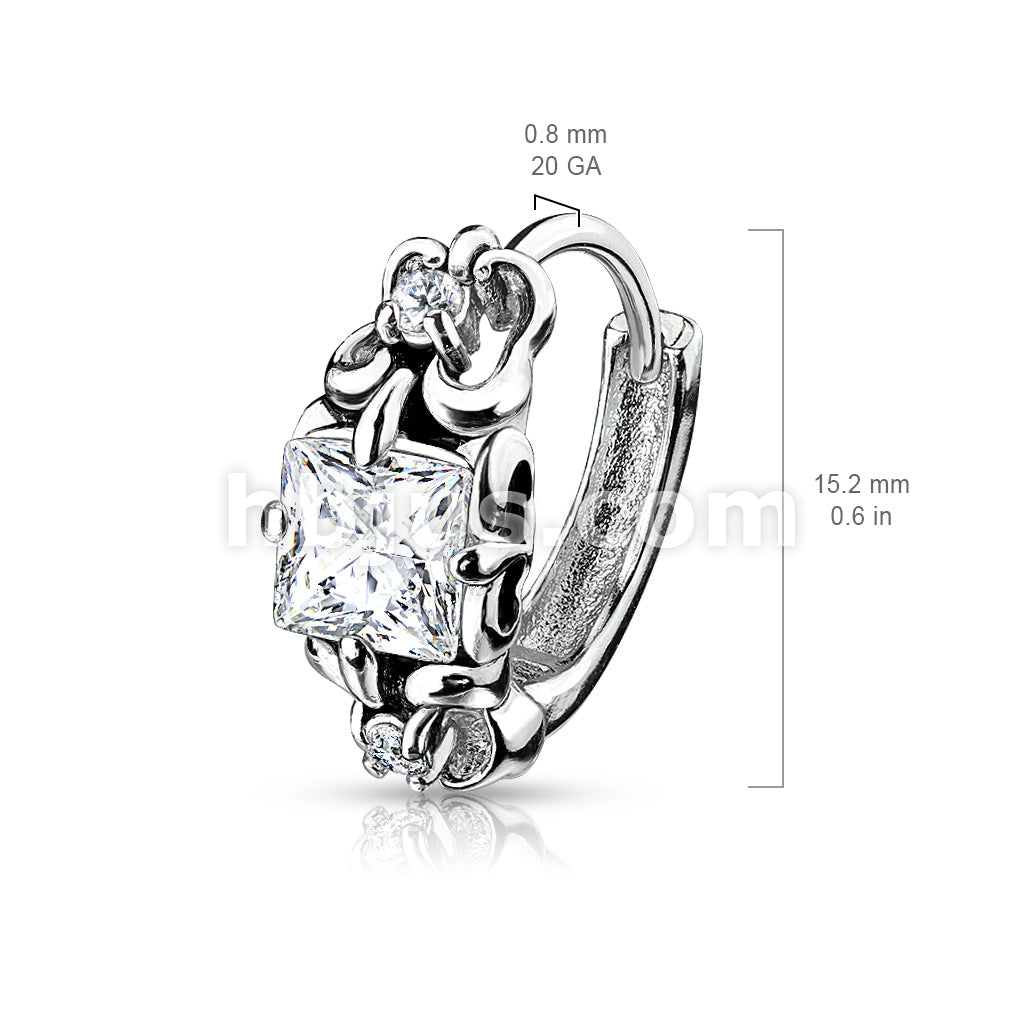 Pair of Antique Silver Plated Prong Set Square CZ 316L Stainless Steel... - Image 4
