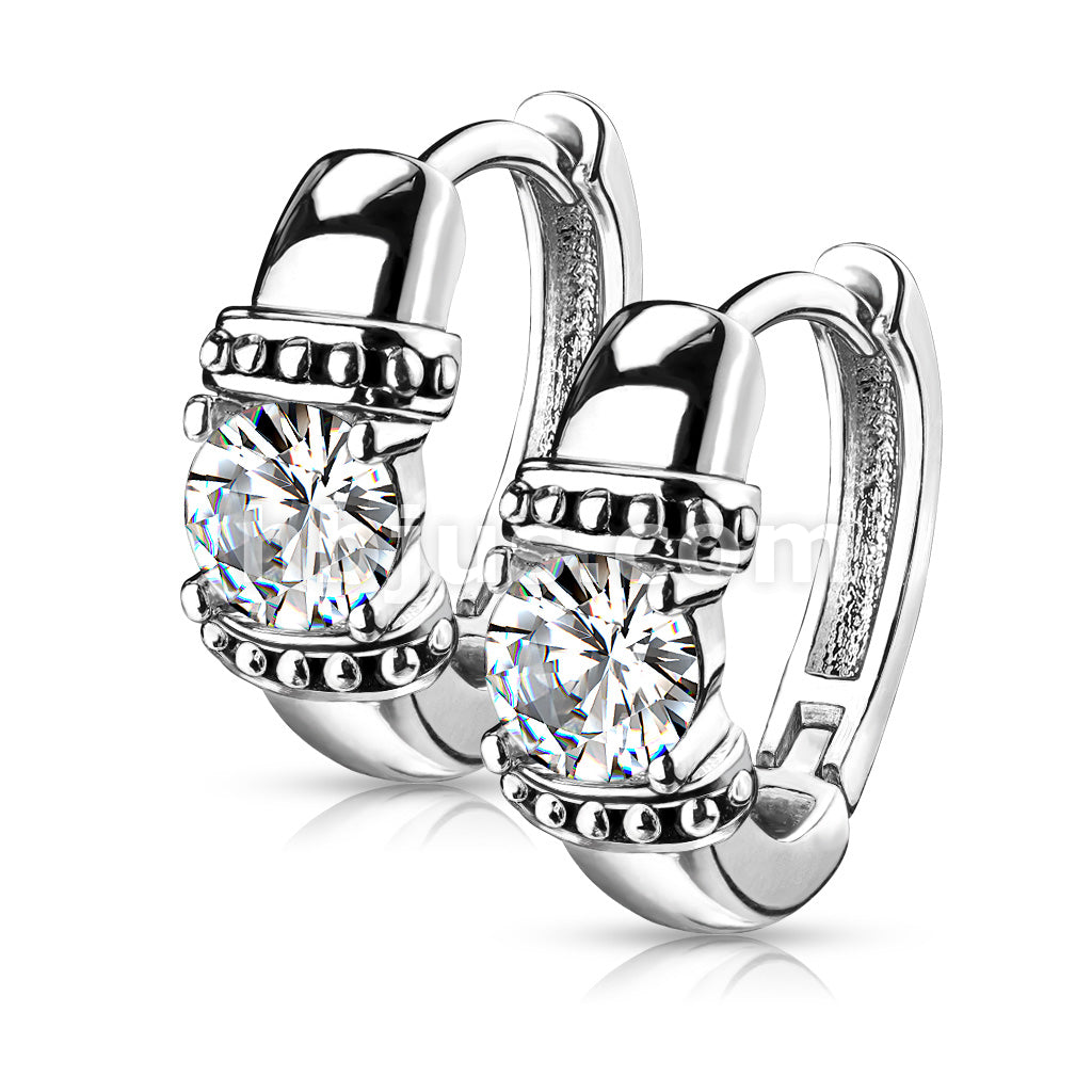 Pair of Antique Silver Plated Prong Set Round CZ 316L Stainless Steel... - Image 3