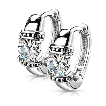 Pair of Antique Silver Plated Prong Set Round CZ 316L Stainless Steel... - Image 3