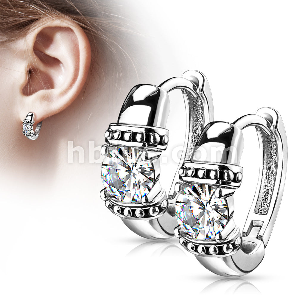Pair of Antique Silver Plated Prong Set Round CZ 316L Stainless Steel... - Image 2
