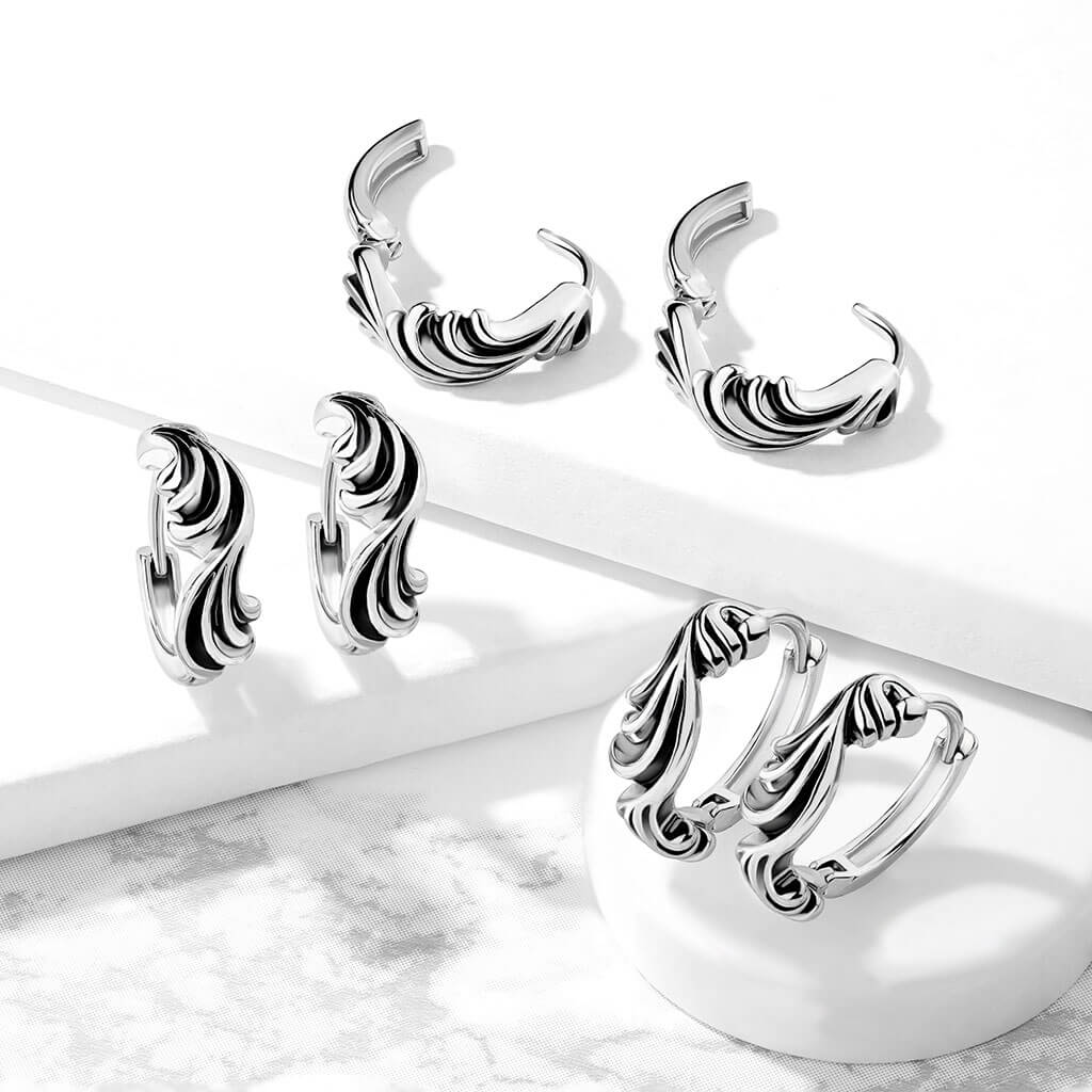 316L Surgical Steel Pair of Antique Silver Plated Waves 316L Stainless...