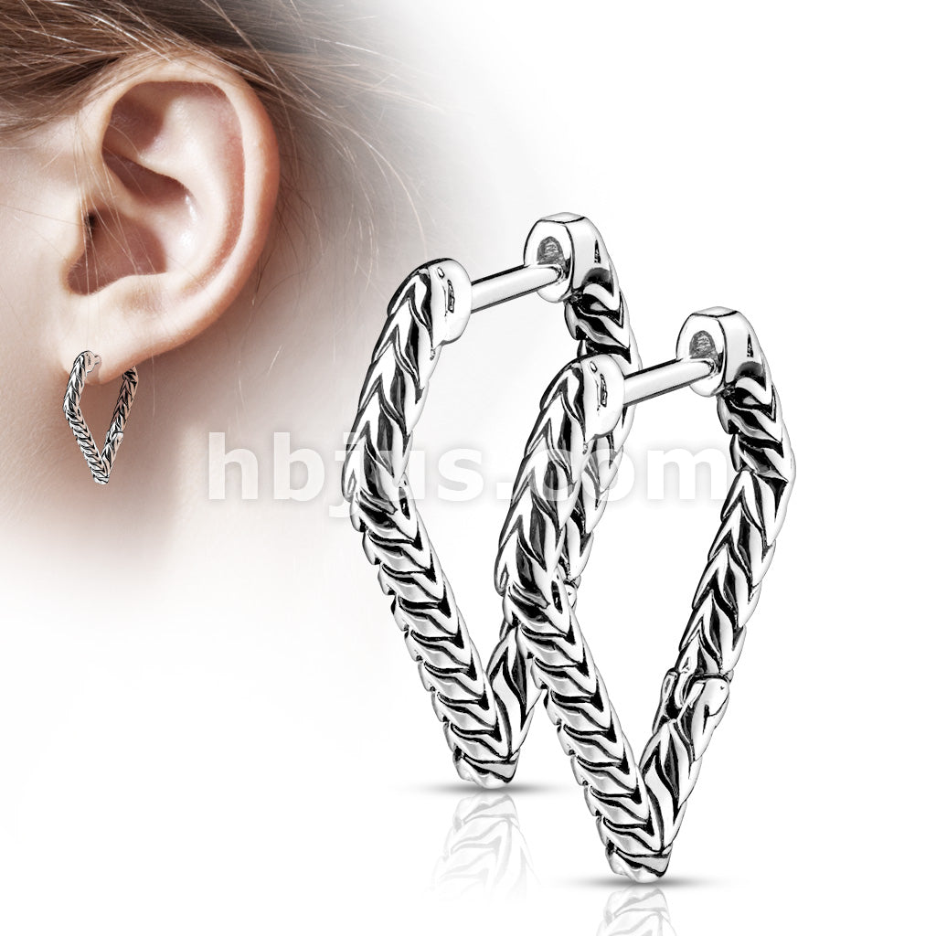 Pair of Antique Silver Plated Triangular Scaled 316L Stainless Steel... - Image 2