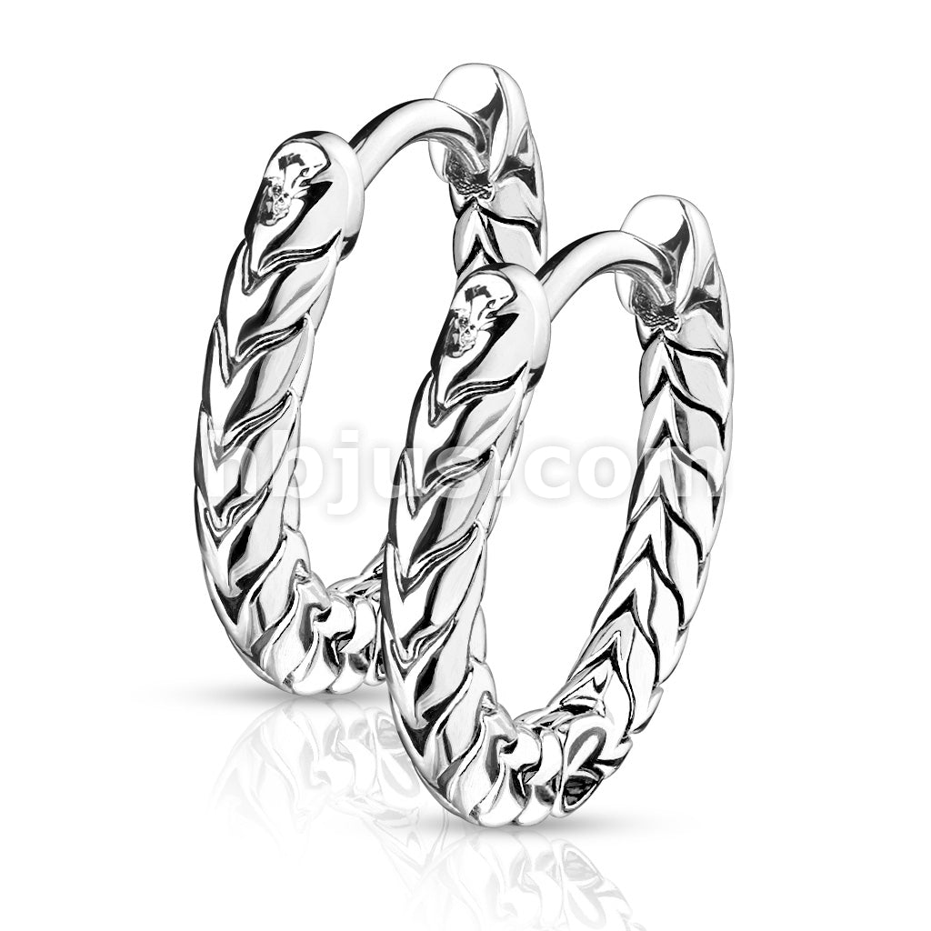 316L Surgical Steel Pair of Antique Silver Plated Round Scaled 316L... - Image 3