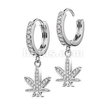316L Surgical Steel Pair of CZ Paved Front With CZ Paved Pot Leaf... - Image 3