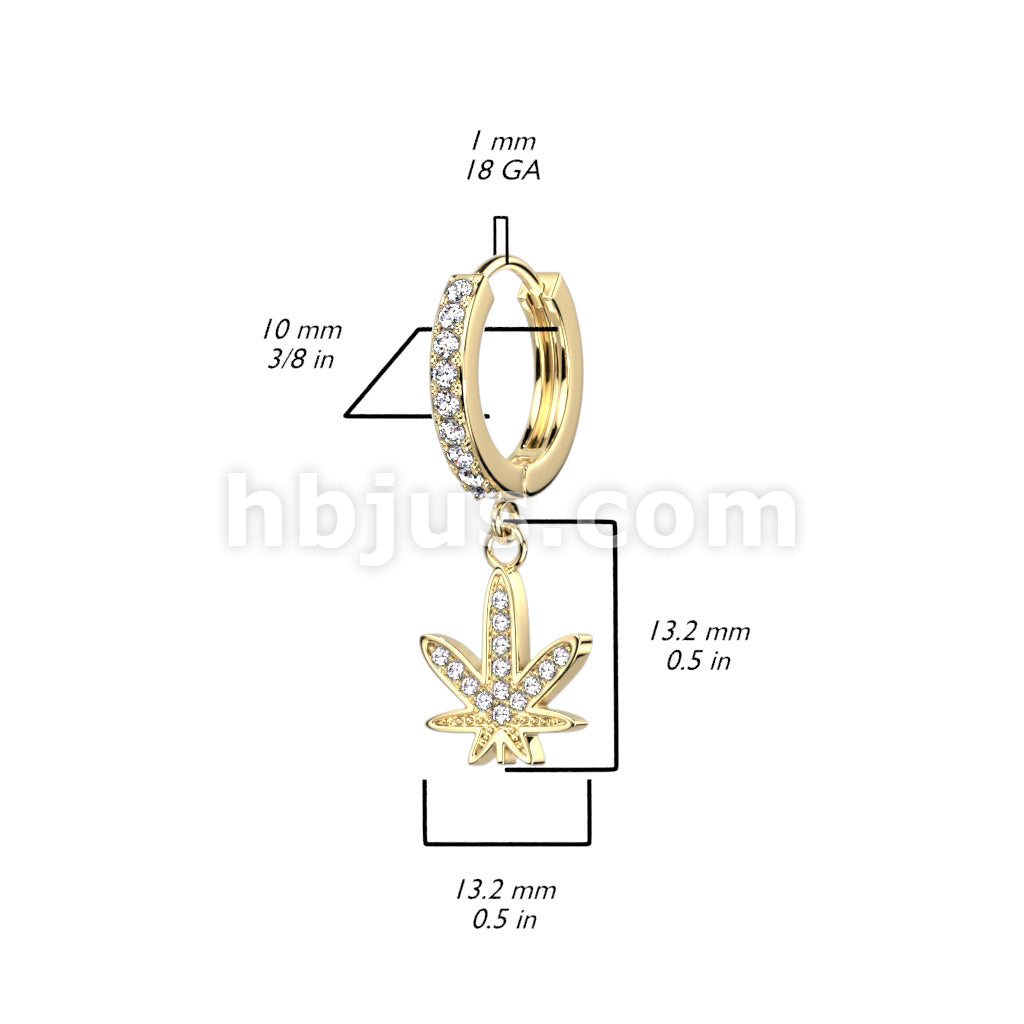 316L Surgical Steel Pair of CZ Paved Front With CZ Paved Pot Leaf... - Image 4