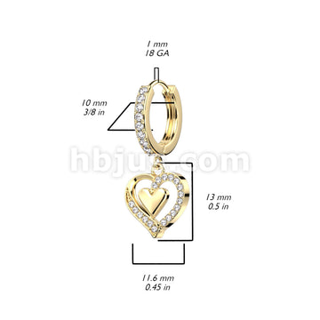 316L Surgical Steel Pair of CZ Paved Front With CZ Paved Heart Dangle... - Image 4