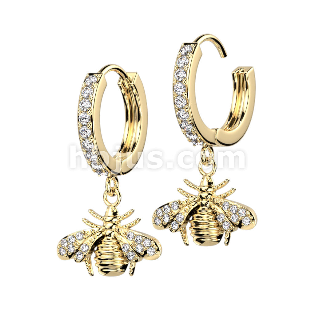 316L Surgical Steel Pair of CZ Paved Front With CZ Paved Bee Dangle... - Image 2