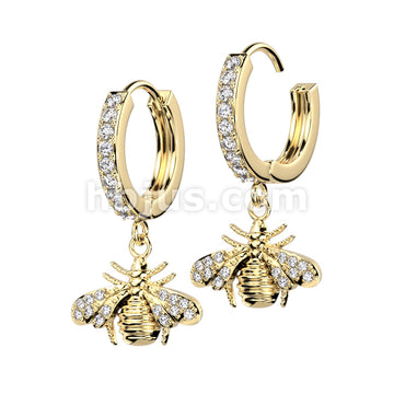 316L Surgical Steel Pair of CZ Paved Front With CZ Paved Bee Dangle... - Image 2
