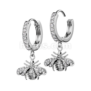 316L Surgical Steel Pair of CZ Paved Front With CZ Paved Bee Dangle... - Image 3
