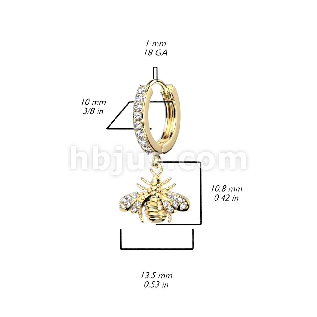 316L Surgical Steel Pair of CZ Paved Front With CZ Paved Bee Dangle... - Image 4