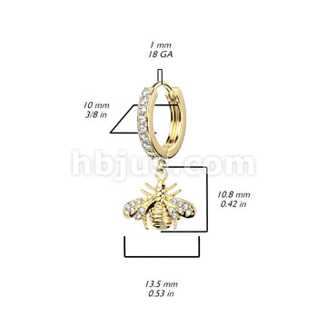 316L Surgical Steel Pair of CZ Paved Front With CZ Paved Bee Dangle... - Image 4