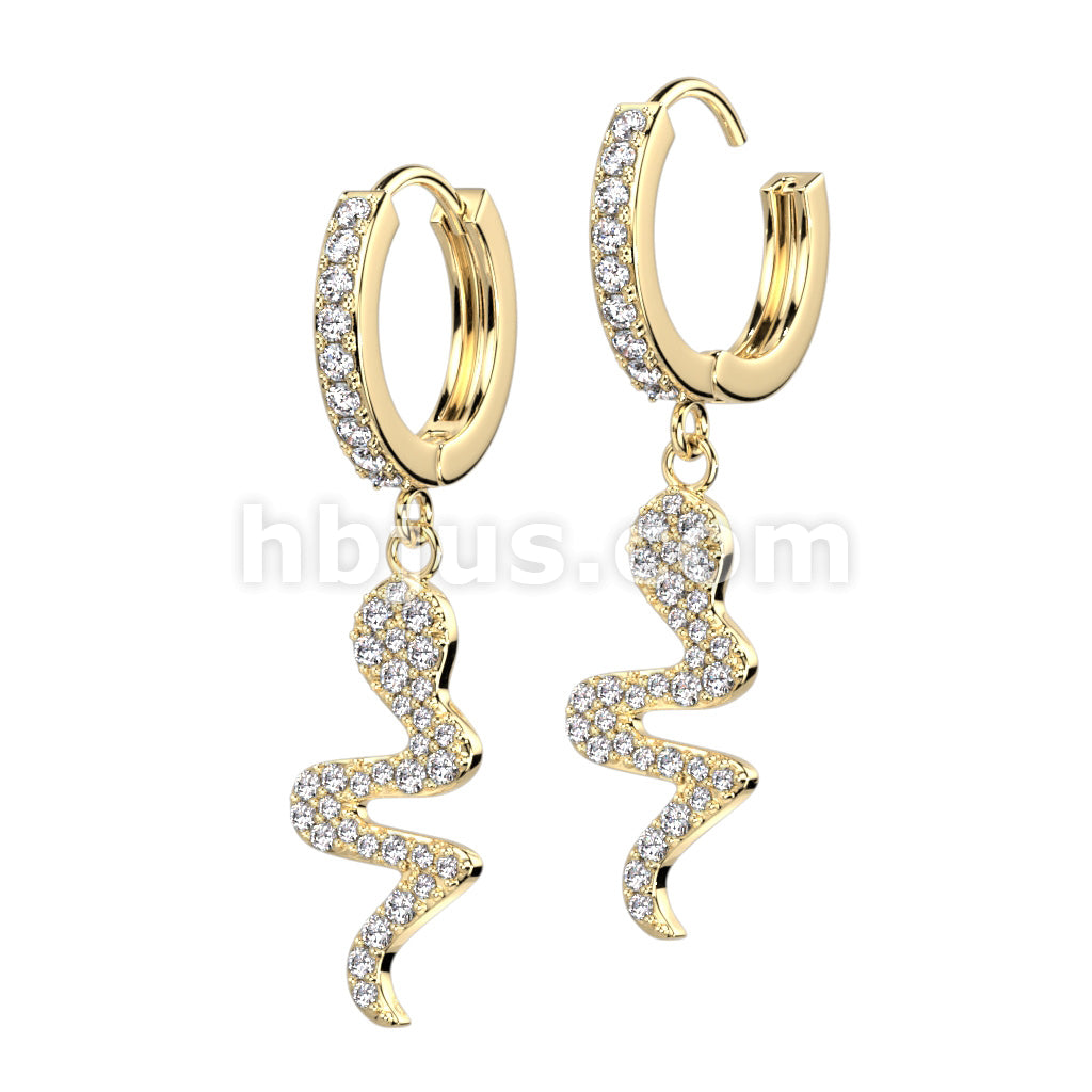 316L Surgical Steel Pair of CZ Paved Front With CZ Paved Snake Dangle... - Image 2