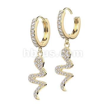 316L Surgical Steel Pair of CZ Paved Front With CZ Paved Snake Dangle... - Image 2