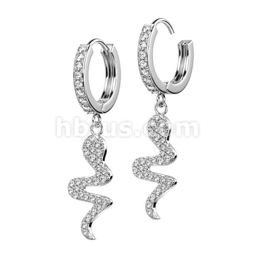 316L Surgical Steel Pair of CZ Paved Front With CZ Paved Snake Dangle... - Image 3