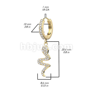 316L Surgical Steel Pair of CZ Paved Front With CZ Paved Snake Dangle... - Image 4