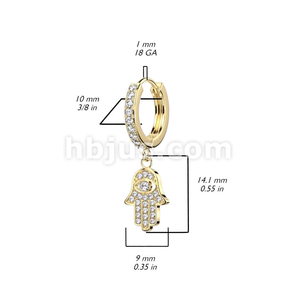 316L Surgical Steel Pair of CZ Paved Front With CZ Paved Hamsa Dangle... - Image 4