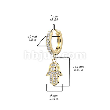 316L Surgical Steel Pair of CZ Paved Front With CZ Paved Hamsa Dangle... - Image 4