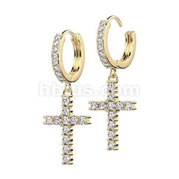 316L Surgical Steel Pair of CZ Paved Front With CZ Paved Cross Dangle... - Image 2