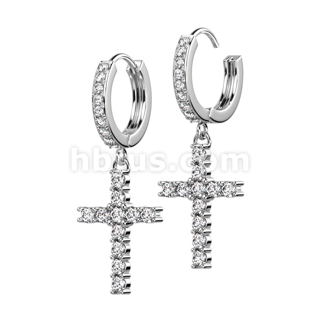 316L Surgical Steel Pair of CZ Paved Front With CZ Paved Cross Dangle... - Image 3