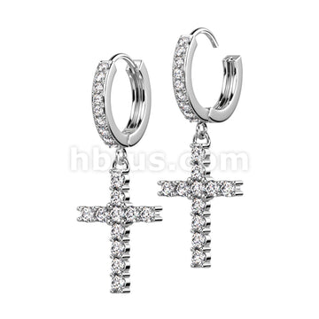 316L Surgical Steel Pair of CZ Paved Front With CZ Paved Cross Dangle... - Image 3
