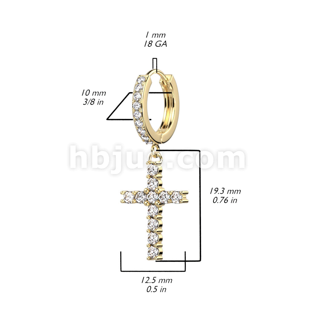 316L Surgical Steel Pair of CZ Paved Front With CZ Paved Cross Dangle... - Image 4