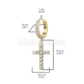 316L Surgical Steel Pair of CZ Paved Front With CZ Paved Cross Dangle... - Image 4