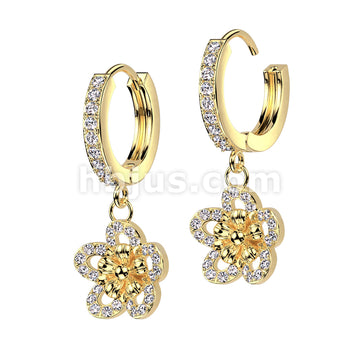316L Surgical Steel Pair of CZ Pave Front With CZ Pave Flower Dangle... - Image 2