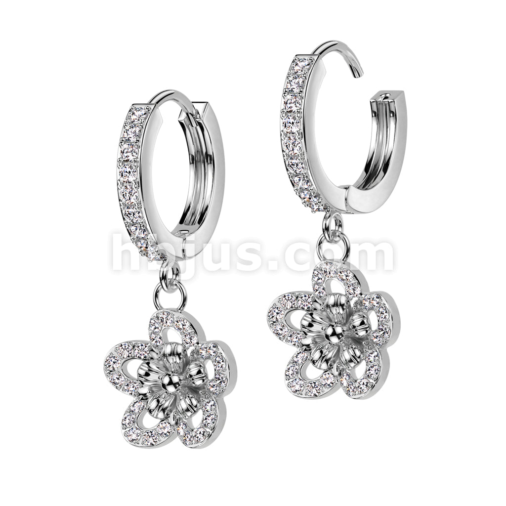 316L Surgical Steel Pair of CZ Pave Front With CZ Pave Flower Dangle... - Image 3