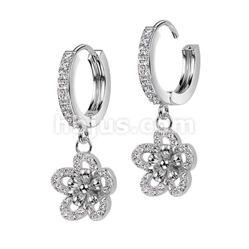 316L Surgical Steel Pair of CZ Pave Front With CZ Pave Flower Dangle... - Image 3