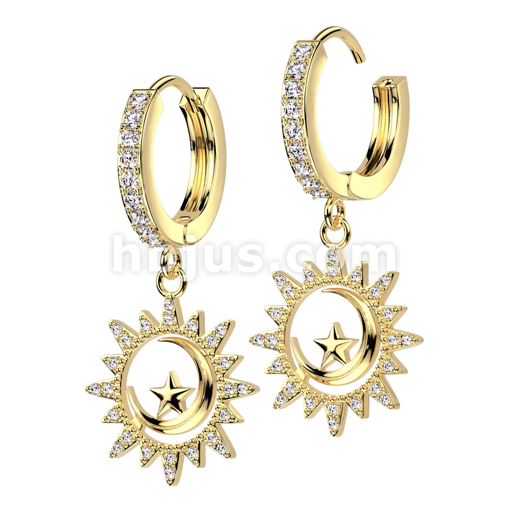 316L Surgical Steel Pair of CZ Pave Front With CZ Pave Sun and Crescent... - Image 2