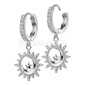 316L Surgical Steel Pair of CZ Pave Front With CZ Pave Sun and Crescent... - Image 3