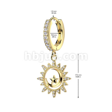 316L Surgical Steel Pair of CZ Pave Front With CZ Pave Sun and Crescent... - Image 4