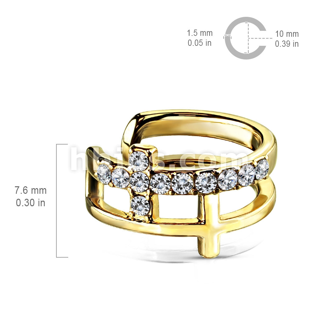 Brass Double Cross CZ Paved Non-Piercing Ear Cuff - Image 5