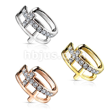 Brass Double Cross CZ Paved Non-Piercing Ear Cuff - Image 6