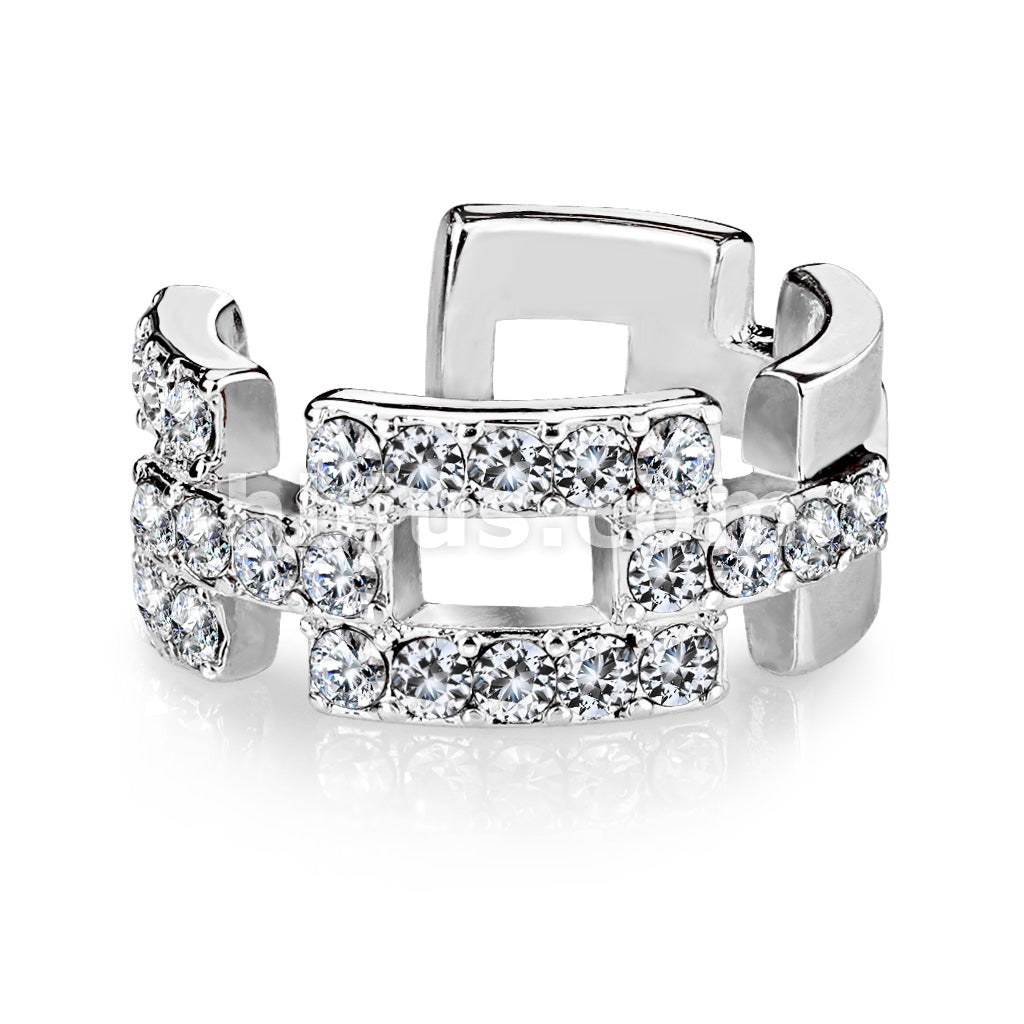 Brass Square Links Paved CZ Non-Piercing Ear Cuff - Image 2
