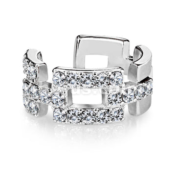 Brass Square Links Paved CZ Non-Piercing Ear Cuff - Image 2