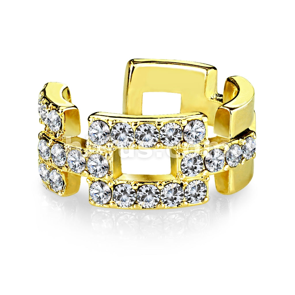 Brass Square Links Paved CZ Non-Piercing Ear Cuff - Image 3
