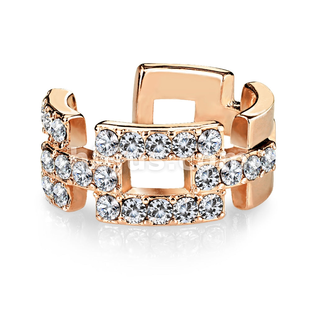 Brass Square Links Paved CZ Non-Piercing Ear Cuff - Image 4