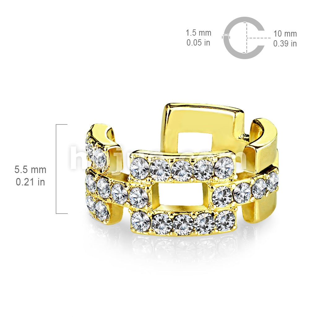 Brass Square Links Paved CZ Non-Piercing Ear Cuff - Image 5