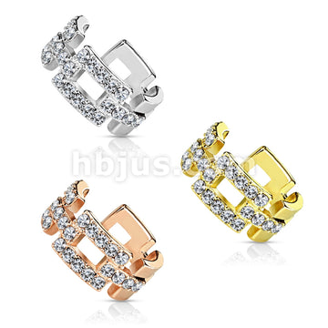 Brass Square Links Paved CZ Non-Piercing Ear Cuff - Image 6