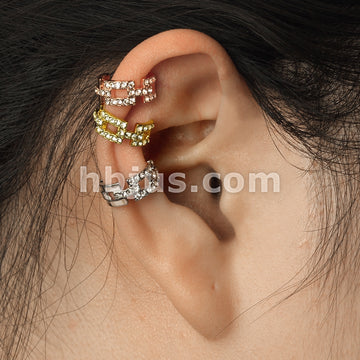 Brass Square Links Paved CZ Non-Piercing Ear Cuff - Image 7