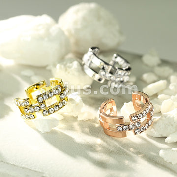 Brass Square Links Paved CZ Non-Piercing Ear Cuff - Image 8