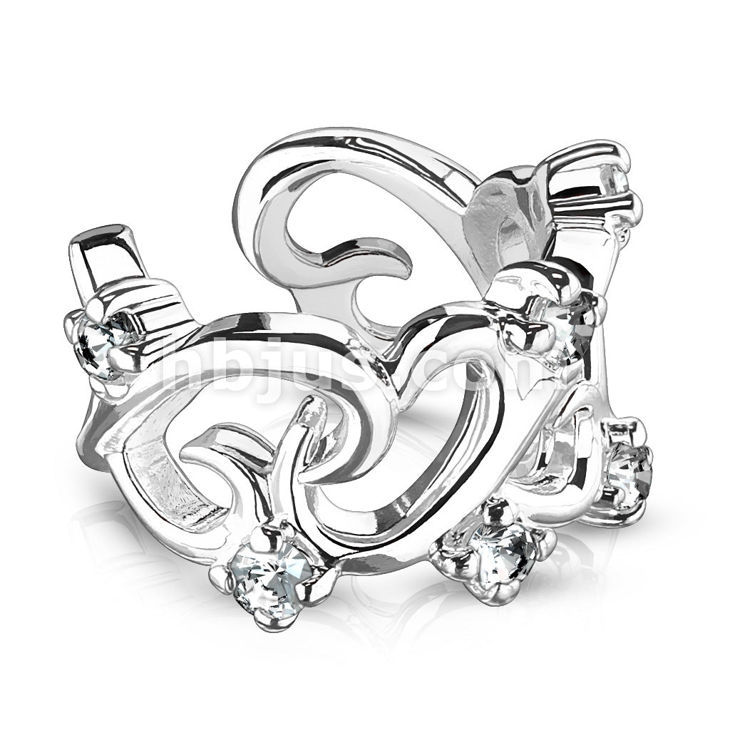 Brass Filigree Linked Hearts With CZ Accents Non-Piercing Ear Cuff - Image 2