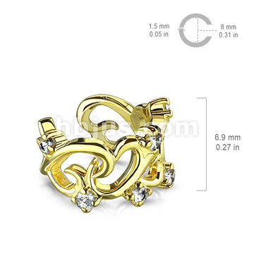 Brass Filigree Linked Hearts With CZ Accents Non-Piercing Ear Cuff - Image 5