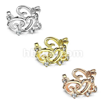 Brass Filigree Linked Hearts With CZ Accents Non-Piercing Ear Cuff - Image 6
