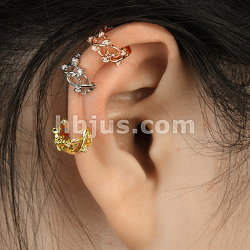 Brass Filigree Linked Hearts With CZ Accents Non-Piercing Ear Cuff - Image 7