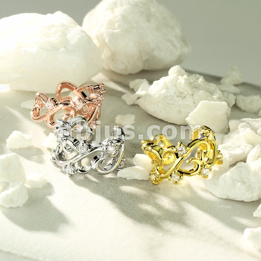 Brass Filigree Linked Hearts With CZ Accents Non-Piercing Ear Cuff - Image 8