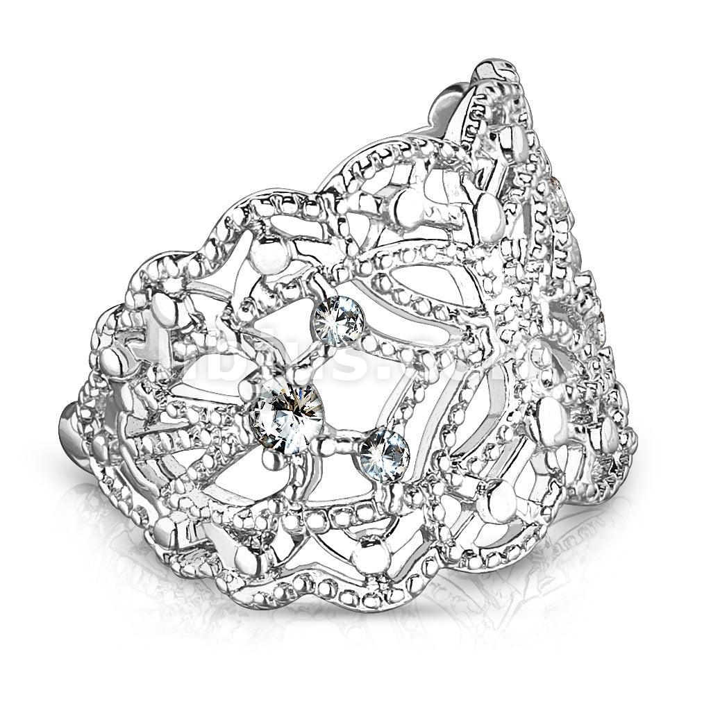 Brass Filigree Butterfly With Flush Prong Set CZ Accented Non-Piercing... - Image 2